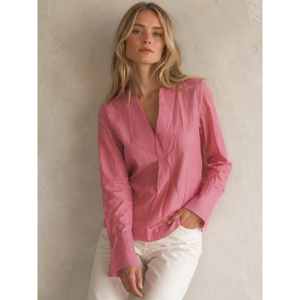 COS 2 Pink Long Sleeve Blouse Cotton Poplin Minimalist Pink Office Girly Chic